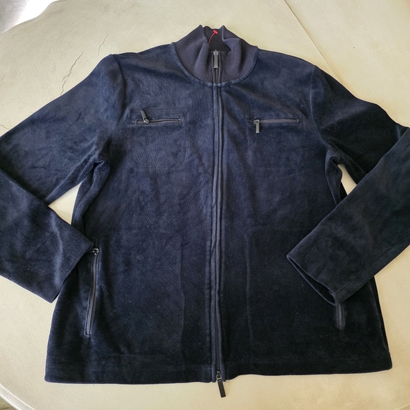 Vtg Lauren Ralph Lauren Black Crushed Velour Track Jacket - Two-Way Zip - Size L - Picture 4 of 12
